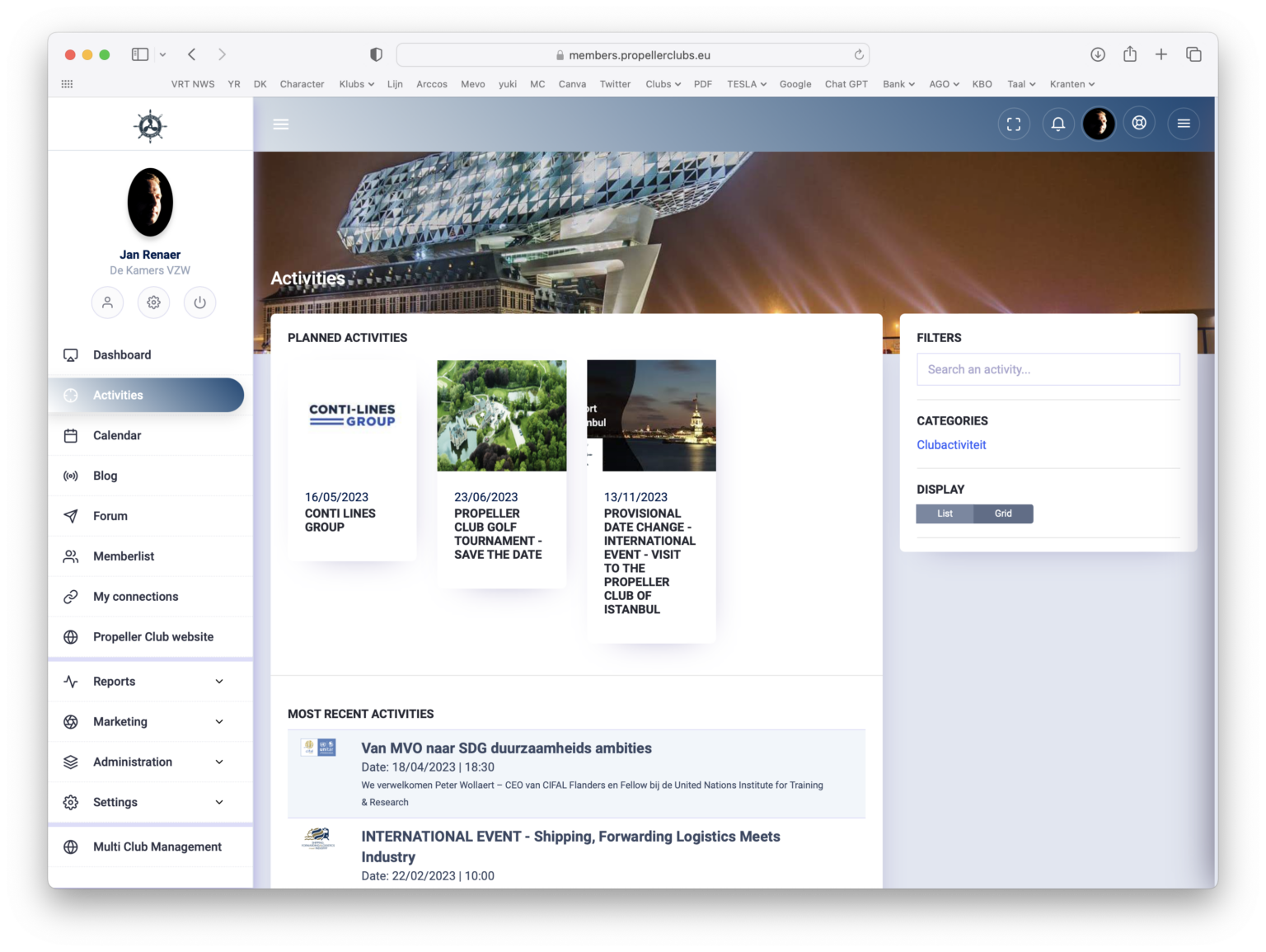 Activities - Public website - Clubs Support